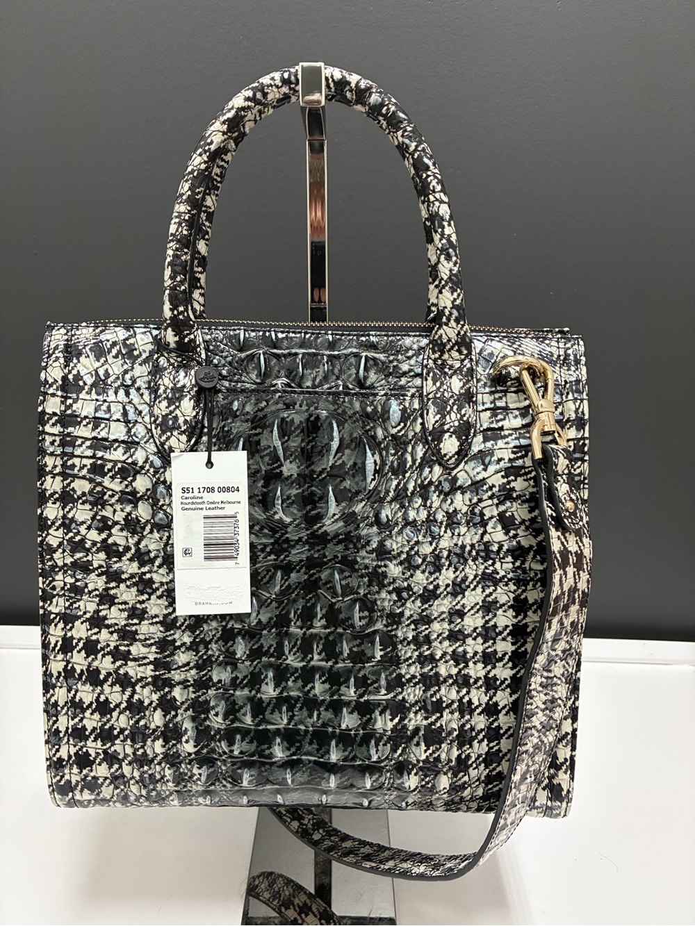 Brahmin NWT Black & White Houndstooth Structured Tote Bag - Picture 3 of 7